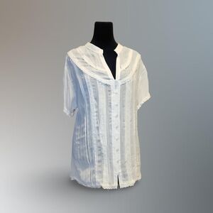 ❥NY Collection White Lace Button Blouse Collared 2X Cottagecore Morute Lolita ❥❥